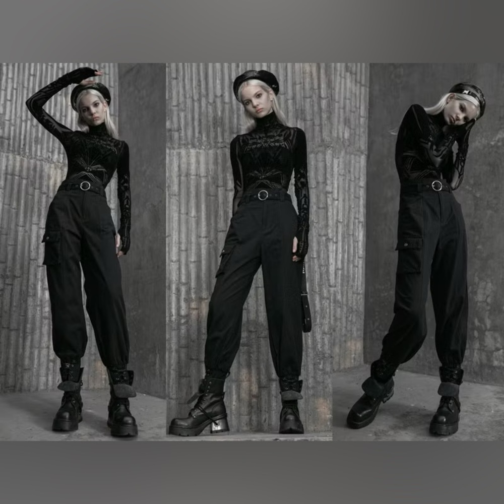Punk Rave Cyberpunk Robot Goth Mesh Flock Top - Picture 9 of 15